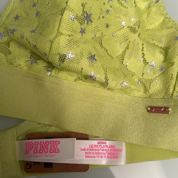 FINAL SALE‼️NWT Pink VS Bralette Lace Lime Green M - Picture 4 of 6